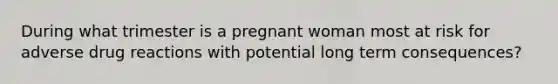 During what trimester is a pregnant woman most at risk for adverse drug reactions with potential long term consequences?