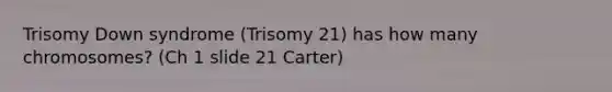 Trisomy Down syndrome (Trisomy 21) has how many chromosomes? (Ch 1 slide 21 Carter)