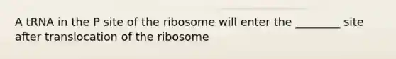 A tRNA in the P site of the ribosome will enter the ________ site after translocation of the ribosome