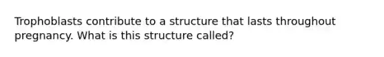 Trophoblasts contribute to a structure that lasts throughout pregnancy. What is this structure called?