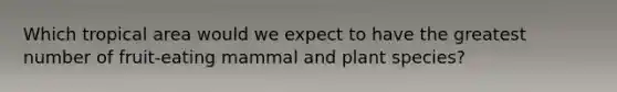 Which tropical area would we expect to have the greatest number of fruit-eating mammal and plant species?