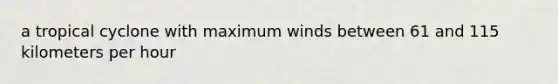 a tropical cyclone with maximum winds between 61 and 115 kilometers per hour