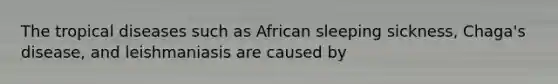 The tropical diseases such as African sleeping sickness, Chaga's disease, and leishmaniasis are caused by