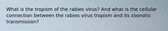 What is the tropism of the rabies virus? And what is the cellular connection between the rabies virus tropism and its zoonotic transmission?