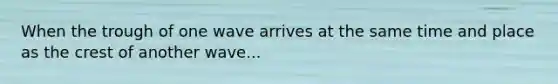 When the trough of one wave arrives at the same time and place as the crest of another wave...