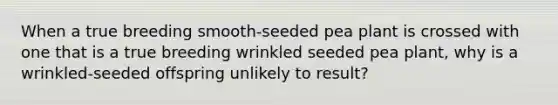 When a true breeding smooth-seeded pea plant is crossed with one that is a true breeding wrinkled seeded pea plant, why is a wrinkled-seeded offspring unlikely to result?