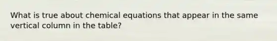 What is true about chemical equations that appear in the same vertical column in the table?