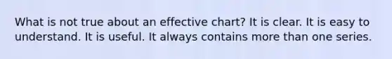 What is not true about an effective chart? It is clear. It is easy to understand. It is useful. It always contains more than one series.