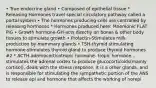 • True endocrine gland • Composed of epithelial tissue * Releasing Hormones travel special circulatory pathway called a portal system • The hormones producing cells are controlled by releasing hormones * Hormones produced here: Mnemonic FLAT PiG • Growth hormone-GH-acts directly on bones & other body tissues to stimulate growth • Prolactin-Stimulates milk production by mammary glands • TSH-thyroid stimulating hormone-stimulates thyroid gland to produce thyroid hormones #2 * ACTH-adrenocorticotropic hormone- tropic hormone... stimulates the adrenal cortex to produce glucocorticoids(mainly cortisol), deals with the stress response, it is a other glands, and is responsible for stimulating the sympathetic portion of the ANS to release epi and hormone that affects the working of norepi