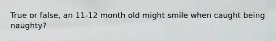 True or false, an 11-12 month old might smile when caught being naughty?