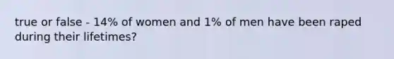 true or false - 14% of women and 1% of men have been raped during their lifetimes?