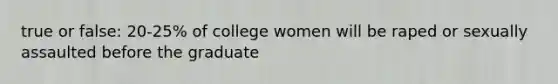 true or false: 20-25% of college women will be raped or sexually assaulted before the graduate