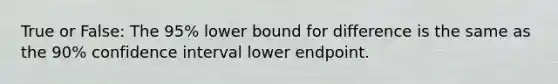 True or False: The 95% lower bound for difference is the same as the 90% confidence interval lower endpoint.