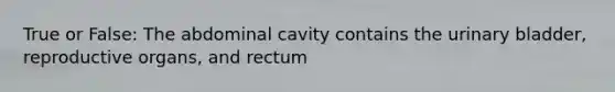 True or False: The abdominal cavity contains the urinary bladder, reproductive organs, and rectum