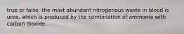 true or false: the most abundant nitrogenous waste in blood is urea, which is produced by the combination of ammonia with carbon dioxide