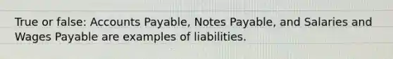 True or false: Accounts Payable, Notes Payable, and Salaries and Wages Payable are examples of liabilities.