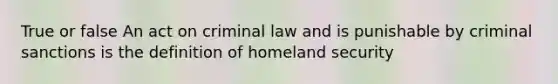 True or false An act on criminal law and is punishable by criminal sanctions is the definition of homeland security