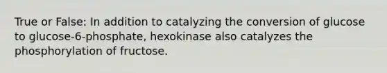 True or False: In addition to catalyzing the conversion of glucose to glucose-6-phosphate, hexokinase also catalyzes the phosphorylation of fructose.