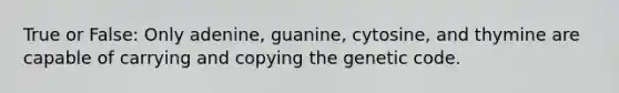 True or False: Only adenine, guanine, cytosine, and thymine are capable of carrying and copying the genetic code.