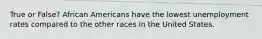 True or False? African Americans have the lowest unemployment rates compared to the other races in the United States.