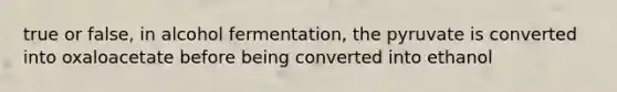 true or false, in alcohol fermentation, the pyruvate is converted into oxaloacetate before being converted into ethanol