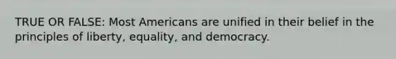 TRUE OR FALSE: Most Americans are unified in their belief in the principles of liberty, equality, and democracy.