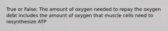 True or False: The amount of oxygen needed to repay the oxygen debt includes the amount of oxygen that muscle cells need to resynthesize ATP