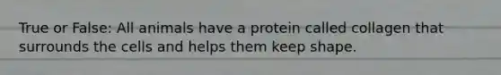 True or False: All animals have a protein called collagen that surrounds the cells and helps them keep shape.