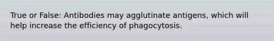 True or False: Antibodies may agglutinate antigens, which will help increase the efficiency of phagocytosis.