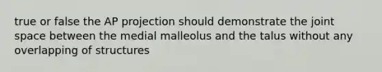 true or false the AP projection should demonstrate the joint space between the medial malleolus and the talus without any overlapping of structures