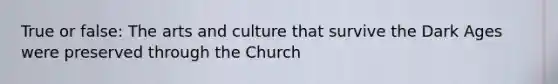 True or false: The arts and culture that survive the Dark Ages were preserved through the Church