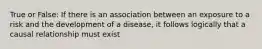 True or False: If there is an association between an exposure to a risk and the development of a disease, it follows logically that a causal relationship must exist