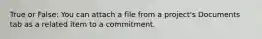 True or False: You can attach a file from a project's Documents tab as a related item to a commitment.