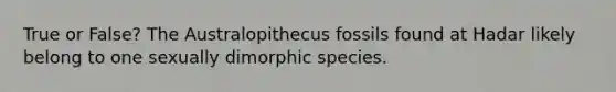 True or False? The Australopithecus fossils found at Hadar likely belong to one sexually dimorphic species.