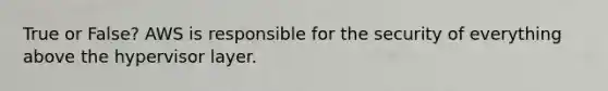 True or False? AWS is responsible for the security of everything above the hypervisor layer.