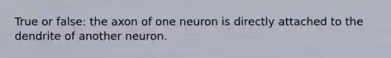 True or false: the axon of one neuron is directly attached to the dendrite of another neuron.