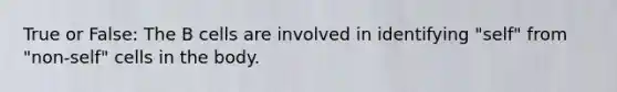 True or False: The B cells are involved in identifying "self" from "non-self" cells in the body.