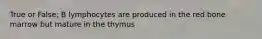 True or False; B lymphocytes are produced in the red bone marrow but mature in the thymus