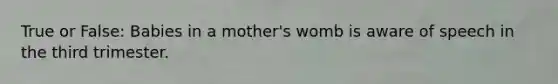 True or False: Babies in a mother's womb is aware of speech in the third trimester.