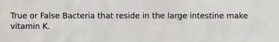 True or False Bacteria that reside in the <a href='https://www.questionai.com/knowledge/kGQjby07OK-large-intestine' class='anchor-knowledge'>large intestine</a> make vitamin K.