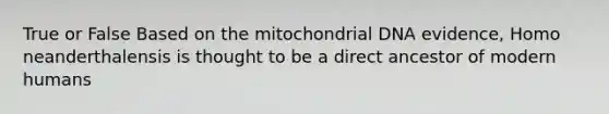 True or False Based on the mitochondrial DNA evidence, Homo neanderthalensis is thought to be a direct ancestor of modern humans