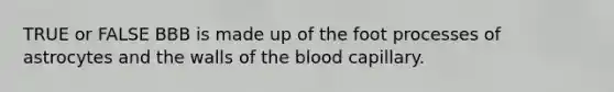 TRUE or FALSE BBB is made up of the foot processes of astrocytes and the walls of the blood capillary.