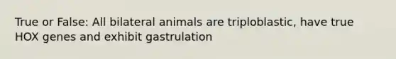 True or False: All bilateral animals are triploblastic, have true HOX genes and exhibit gastrulation