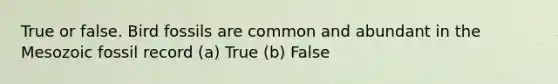 True or false. Bird fossils are common and abundant in the Mesozoic fossil record (a) True (b) False