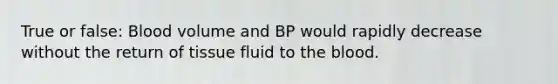 True or false: Blood volume and BP would rapidly decrease without the return of tissue fluid to the blood.