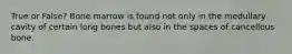 True or False? Bone marrow is found not only in the medullary cavity of certain long bones but also in the spaces of cancellous bone.