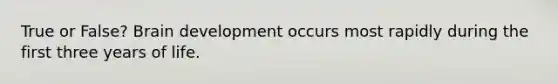 True or False? Brain development occurs most rapidly during the first three years of life.