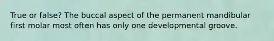 True or false? The buccal aspect of the permanent mandibular first molar most often has only one developmental groove.