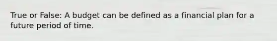 True or False: A budget can be defined as a financial plan for a future period of time.