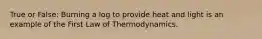 True or False: Burning a log to provide heat and light is an example of the First Law of Thermodynamics.